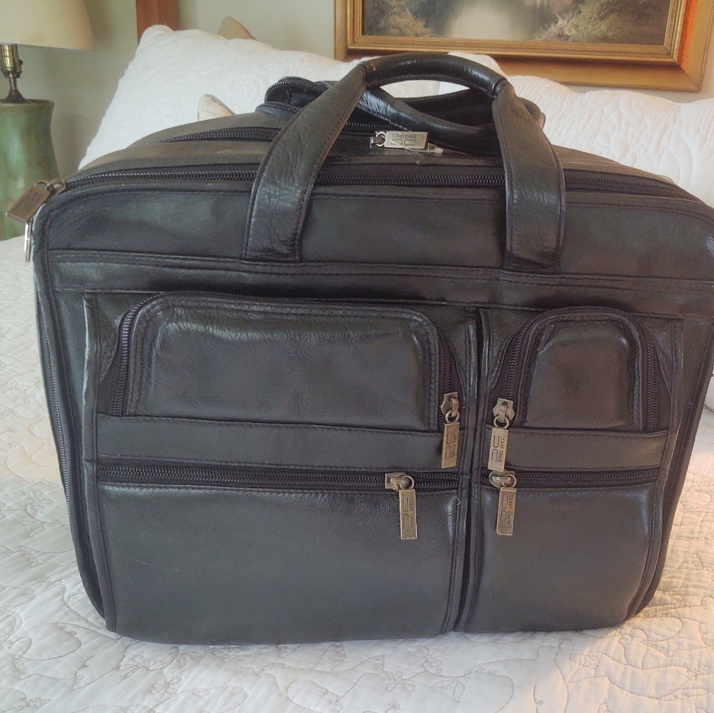 Claire Chase Luxury Leather Rolling Briefcase